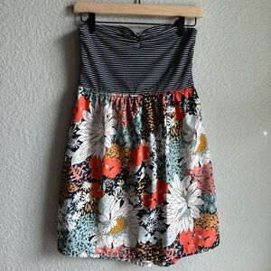 💙Roxy Navy Blue and Orange Colorful Floral Strapless Tube Dress